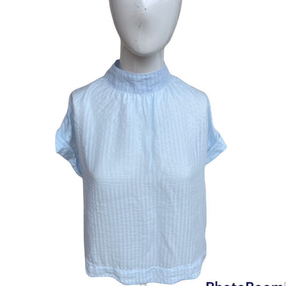 Anthropologie Cloth & Stone Top Short Sleeve Semi Sheer Buttons on Back NWOT